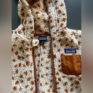 Patagonia Kids Fleece Bunting Hooded in Cream with Brown Spots